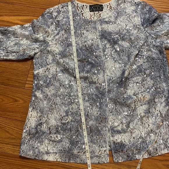 Alex Evenings women’s 3 pcs midi length lace / sequins gray skirt set size 1X - Picture 11 of 16